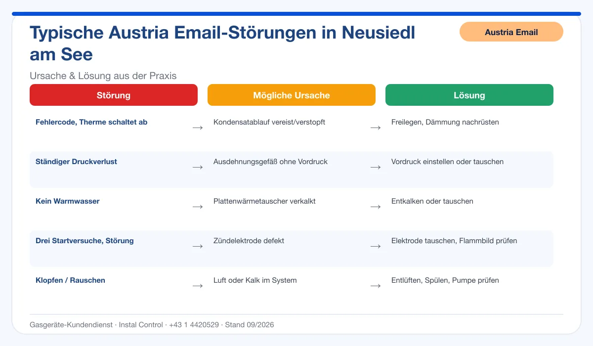 Infografik Austria Email Thermenreparatur Neusiedl am See: typische Störungen, Ursachen und Lösungen