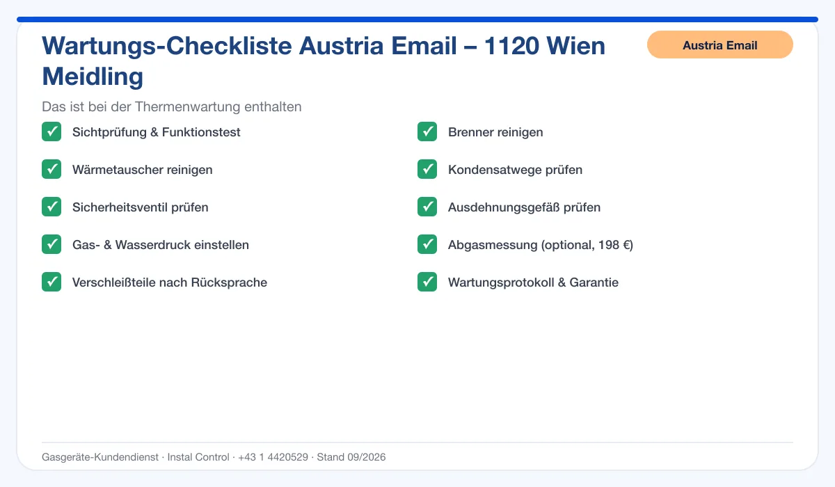 Infografik Austria Email Thermenwartung 1120 Wien Meidling: Wartungs-Checkliste mit 10 enthaltenen Leistungen