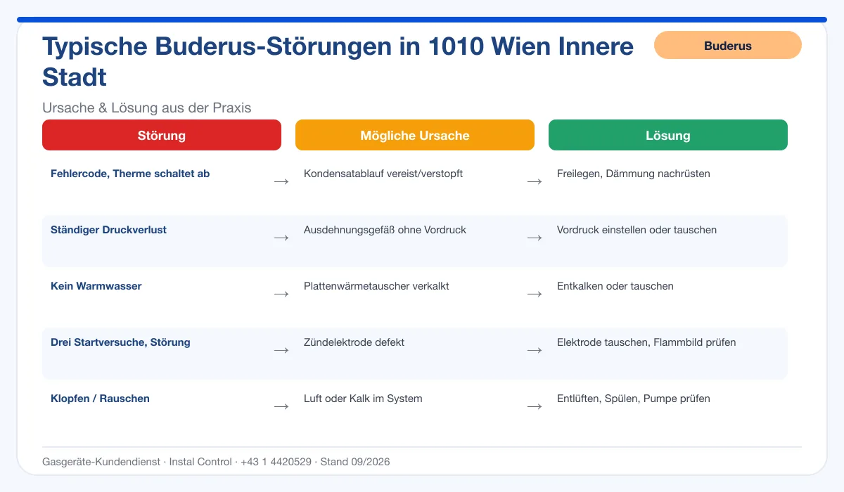 Infografik Buderus Thermenreparatur 1010 Wien Innere Stadt: typische Störungen, Ursachen und Lösungen