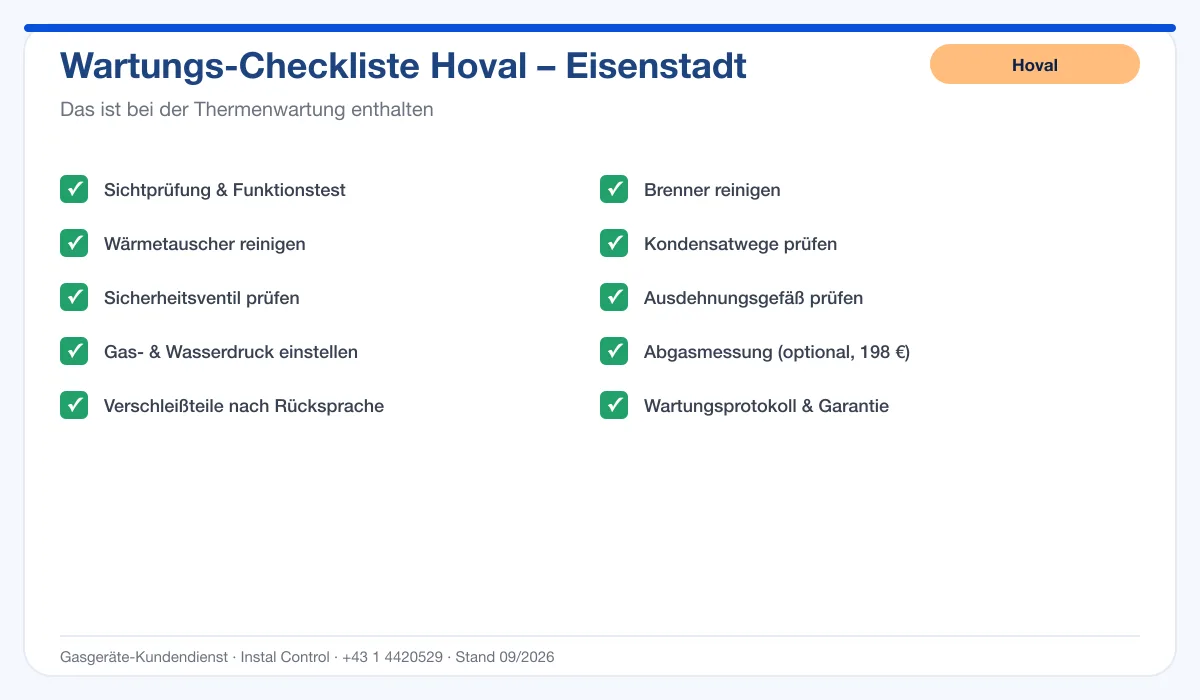 Infografik Hoval Thermenwartung Eisenstadt: Wartungs-Checkliste mit 10 enthaltenen Leistungen
