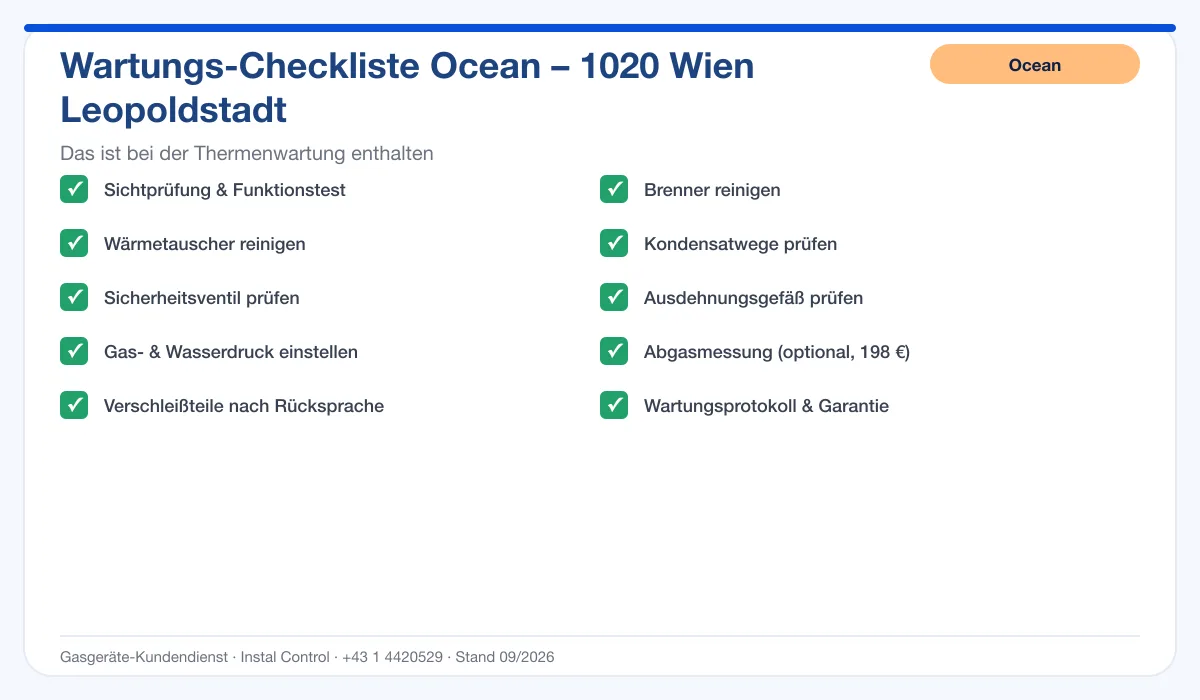 Infografik Ocean Thermenwartung 1020 Wien Leopoldstadt: Wartungs-Checkliste mit 10 enthaltenen Leistungen