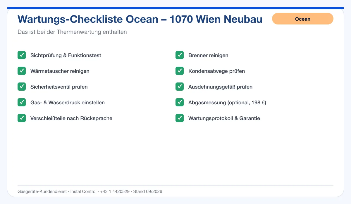 Infografik Ocean Thermenwartung 1070 Wien Neubau: Wartungs-Checkliste mit 10 enthaltenen Leistungen