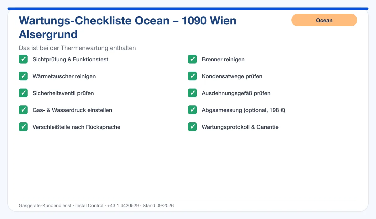 Infografik Ocean Thermenwartung 1090 Wien Alsergrund: Wartungs-Checkliste mit 10 enthaltenen Leistungen