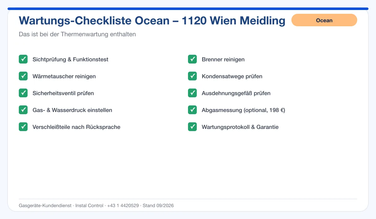 Infografik Ocean Thermenwartung 1120 Wien Meidling: Wartungs-Checkliste mit 10 enthaltenen Leistungen