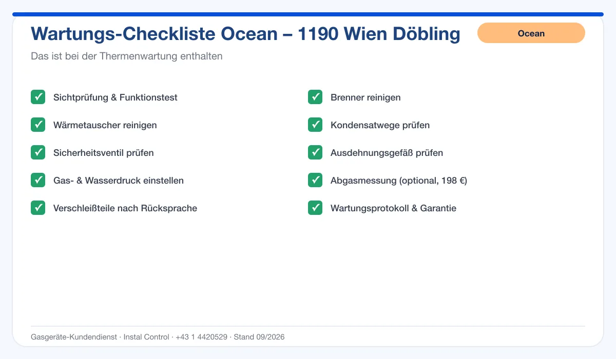 Infografik Ocean Thermenwartung 1190 Wien Döbling: Wartungs-Checkliste mit 10 enthaltenen Leistungen
