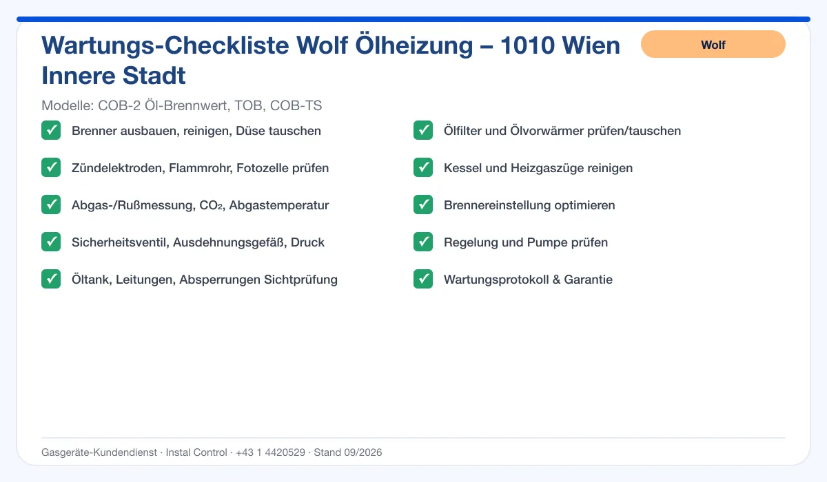 Infografik Wolf Ölheizung 1010 Wien Innere Stadt: Wartungs-Checkliste