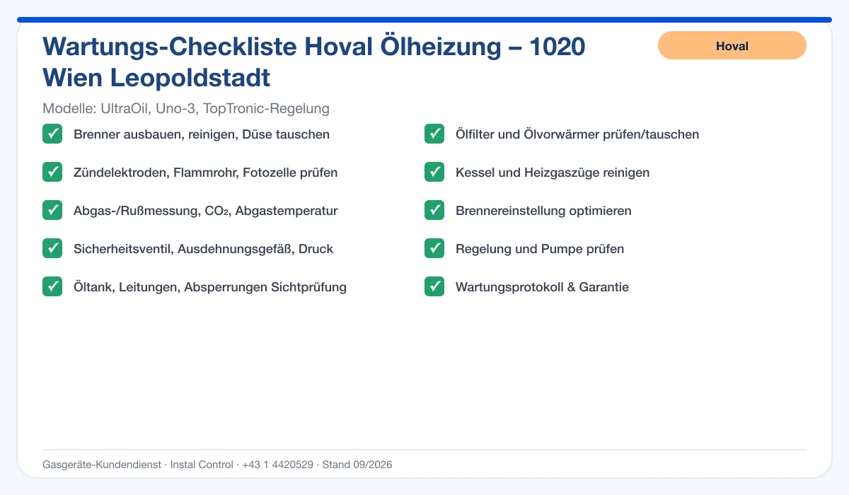 Infografik Hoval Ölheizung 1020 Wien Leopoldstadt: Wartungs-Checkliste