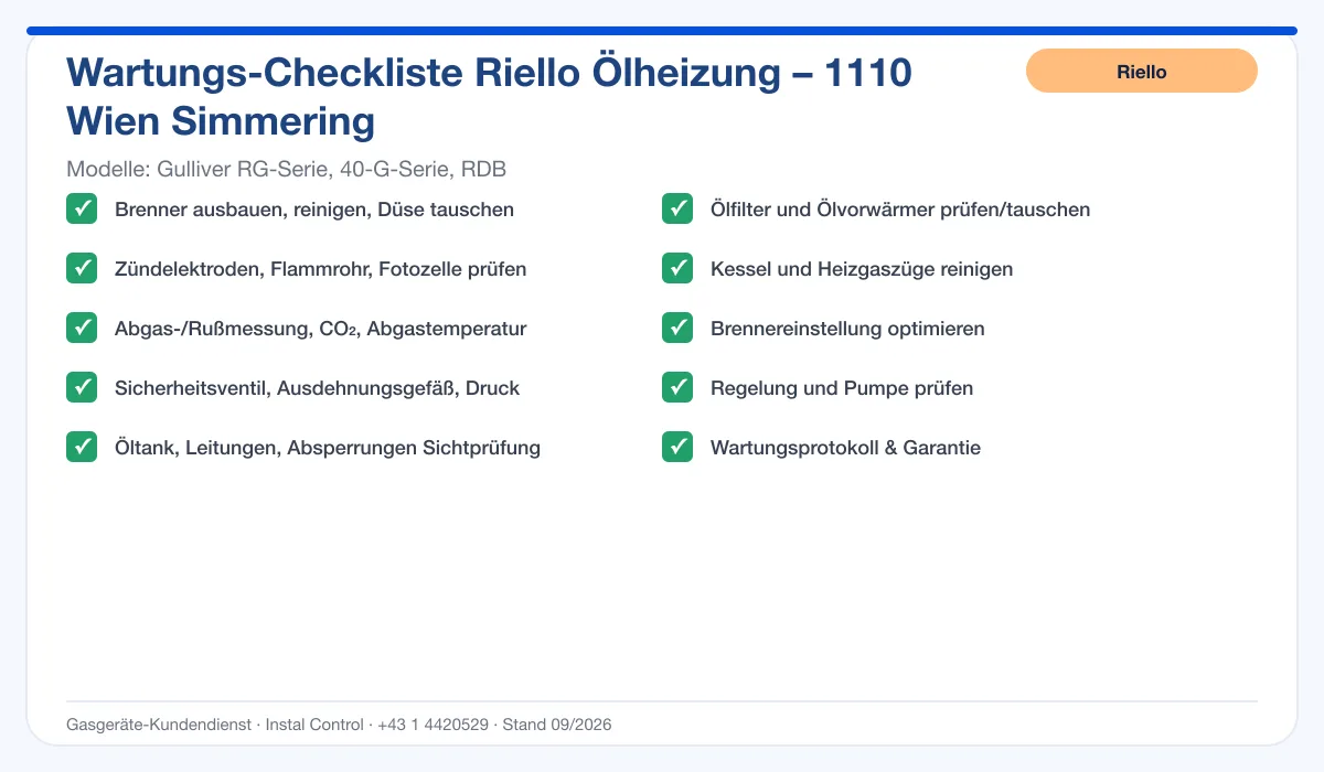 Infografik Riello Ölheizung 1110 Wien Simmering: Wartungs-Checkliste