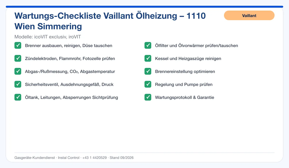 Infografik Vaillant Ölheizung 1110 Wien Simmering: Wartungs-Checkliste