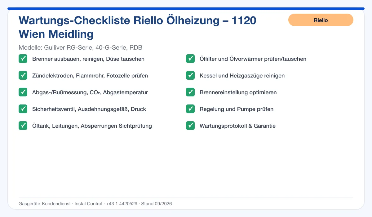 Infografik Riello Ölheizung 1120 Wien Meidling: Wartungs-Checkliste