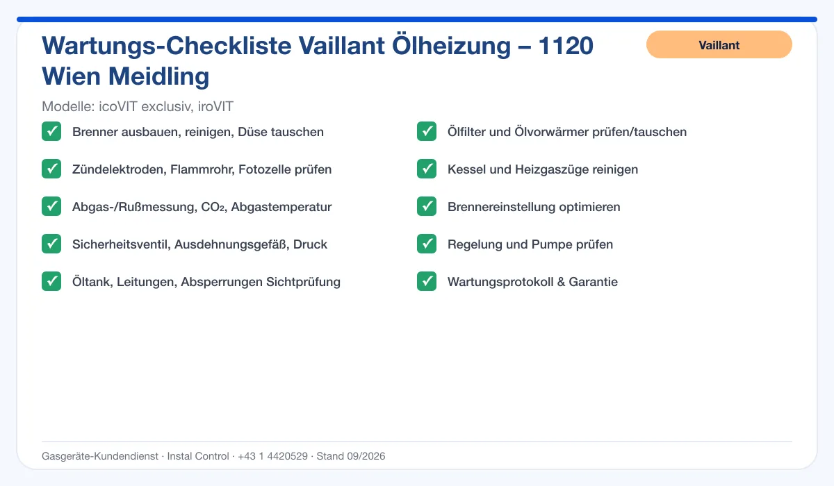 Infografik Vaillant Ölheizung 1120 Wien Meidling: Wartungs-Checkliste