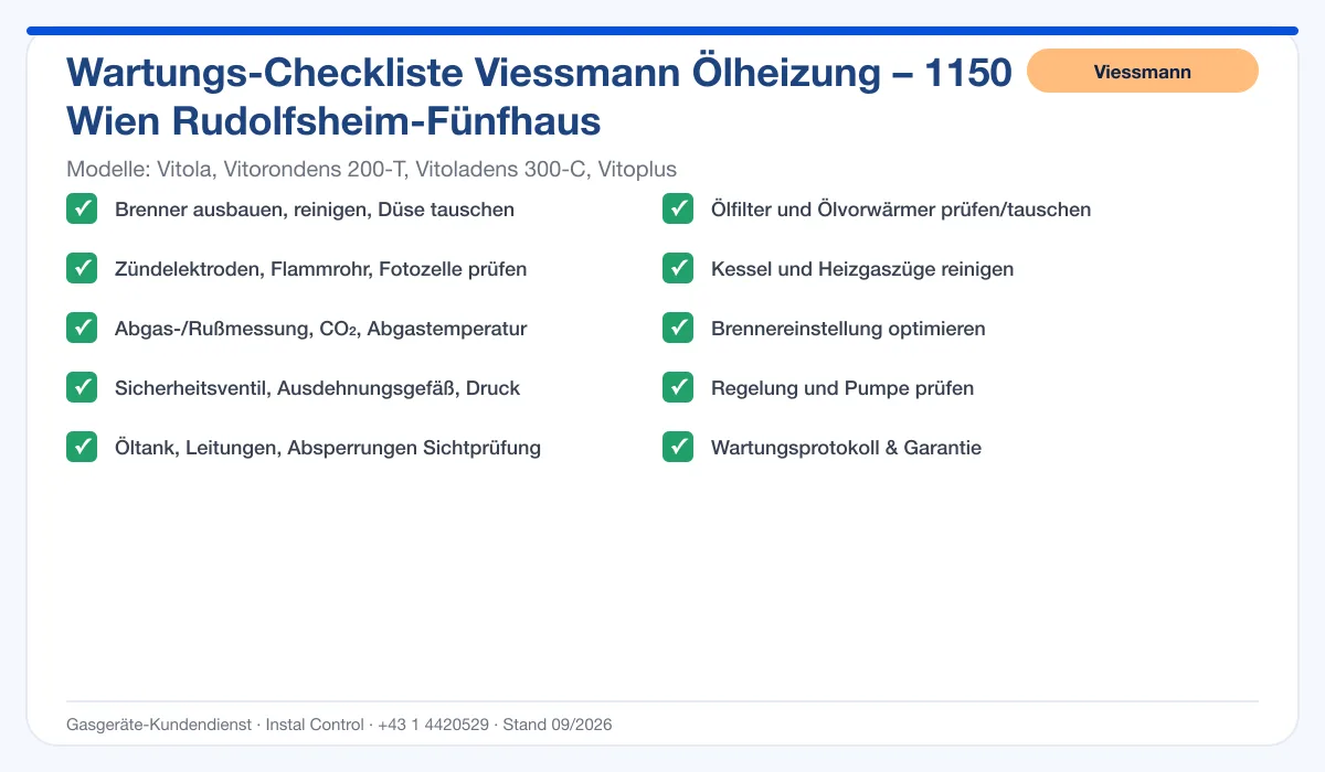 Infografik Viessmann Ölheizung 1150 Wien Rudolfsheim-Fünfhaus: Wartungs-Checkliste