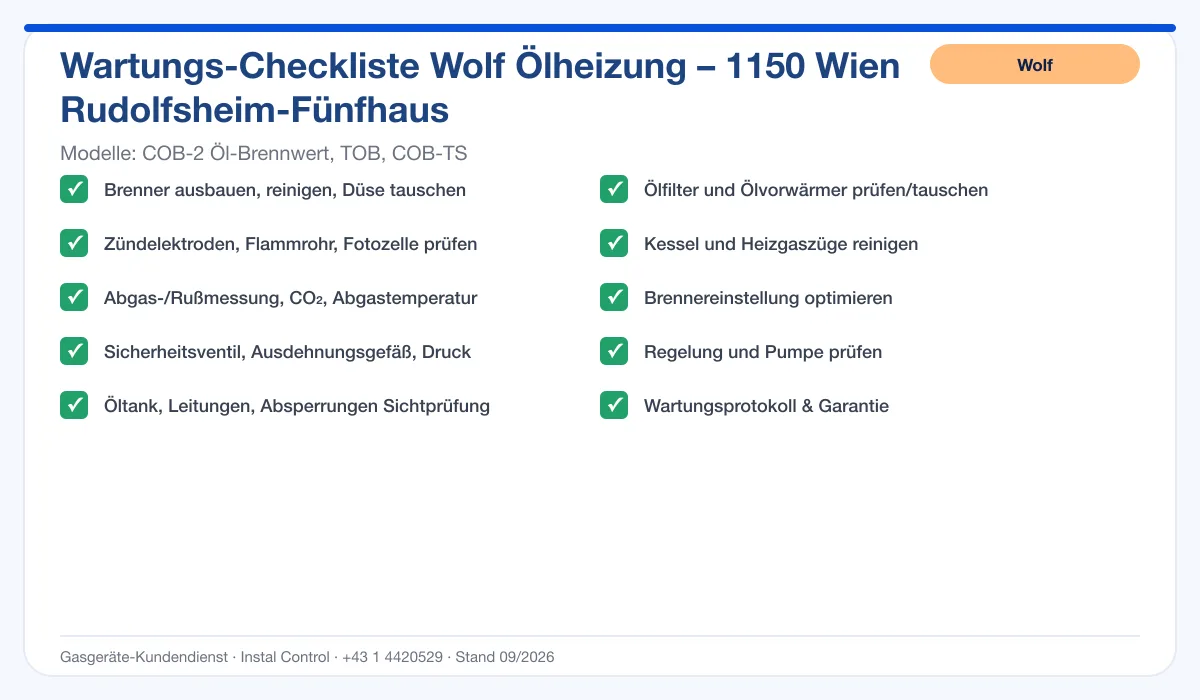 Infografik Wolf Ölheizung 1150 Wien Rudolfsheim-Fünfhaus: Wartungs-Checkliste