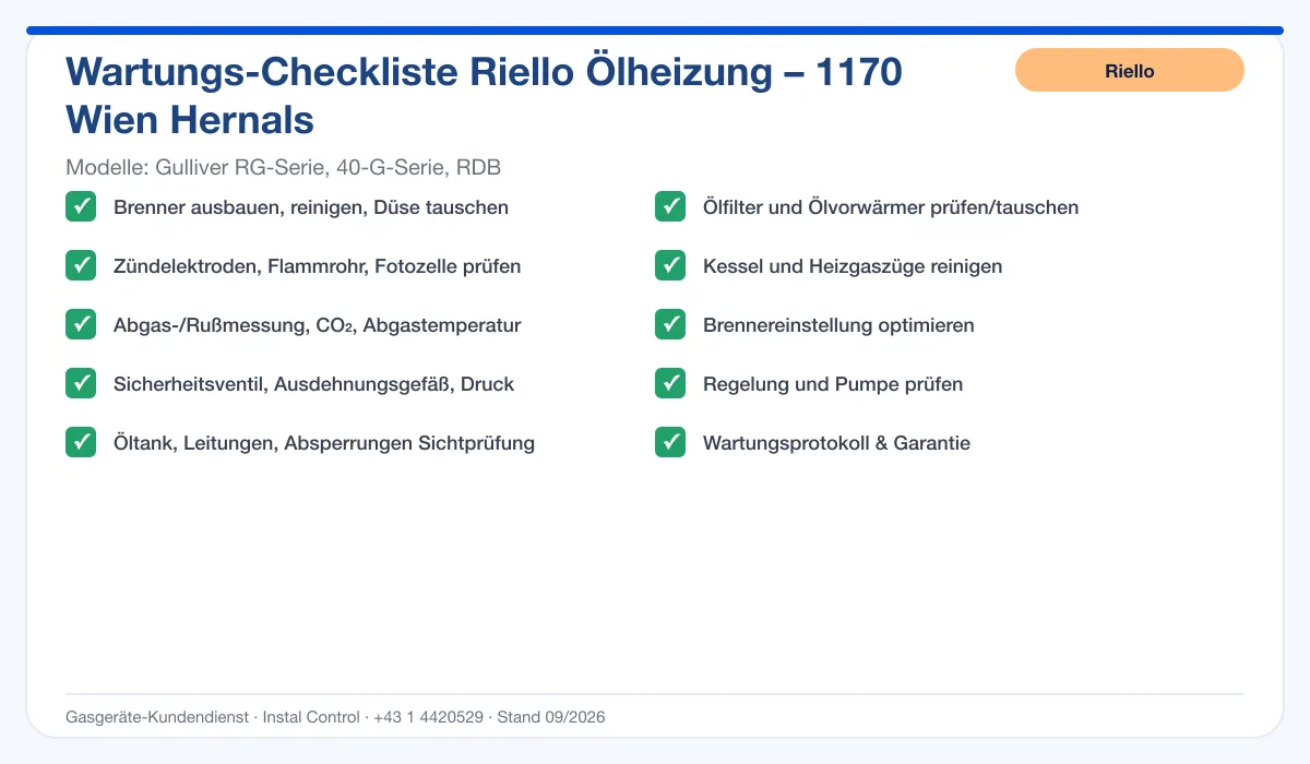 Infografik Riello Ölheizung 1170 Wien Hernals: Wartungs-Checkliste