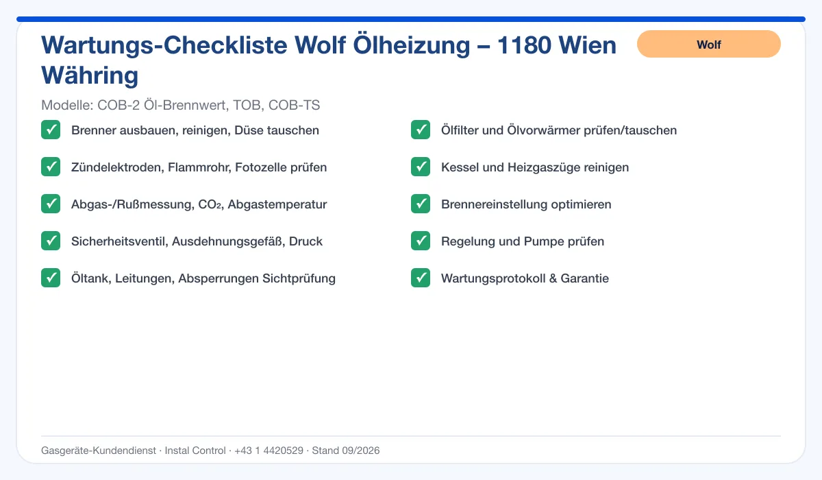 Infografik Wolf Ölheizung 1180 Wien Währing: Wartungs-Checkliste