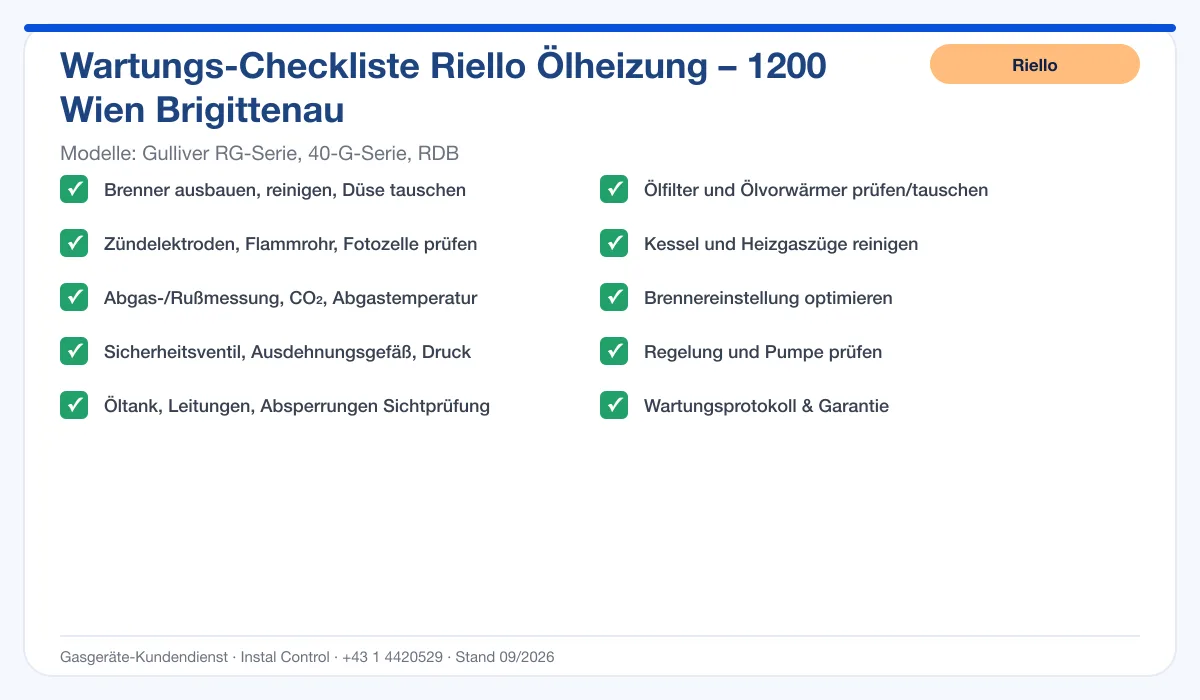 Infografik Riello Ölheizung 1200 Wien Brigittenau: Wartungs-Checkliste