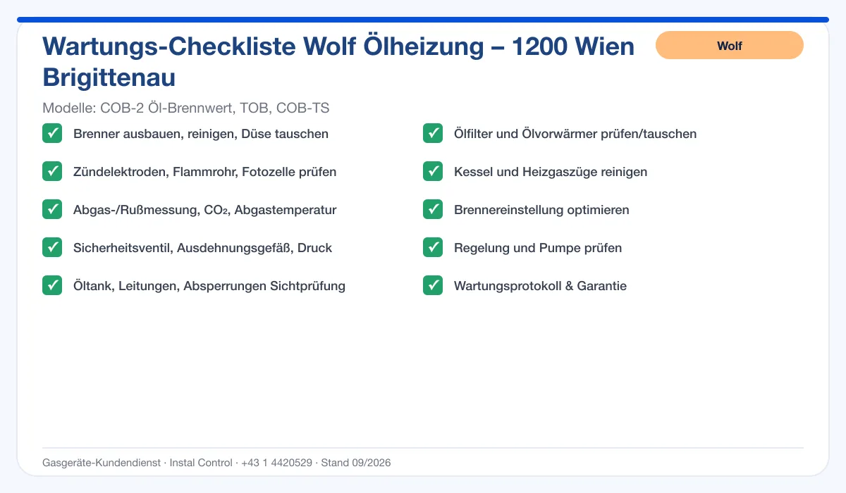 Infografik Wolf Ölheizung 1200 Wien Brigittenau: Wartungs-Checkliste