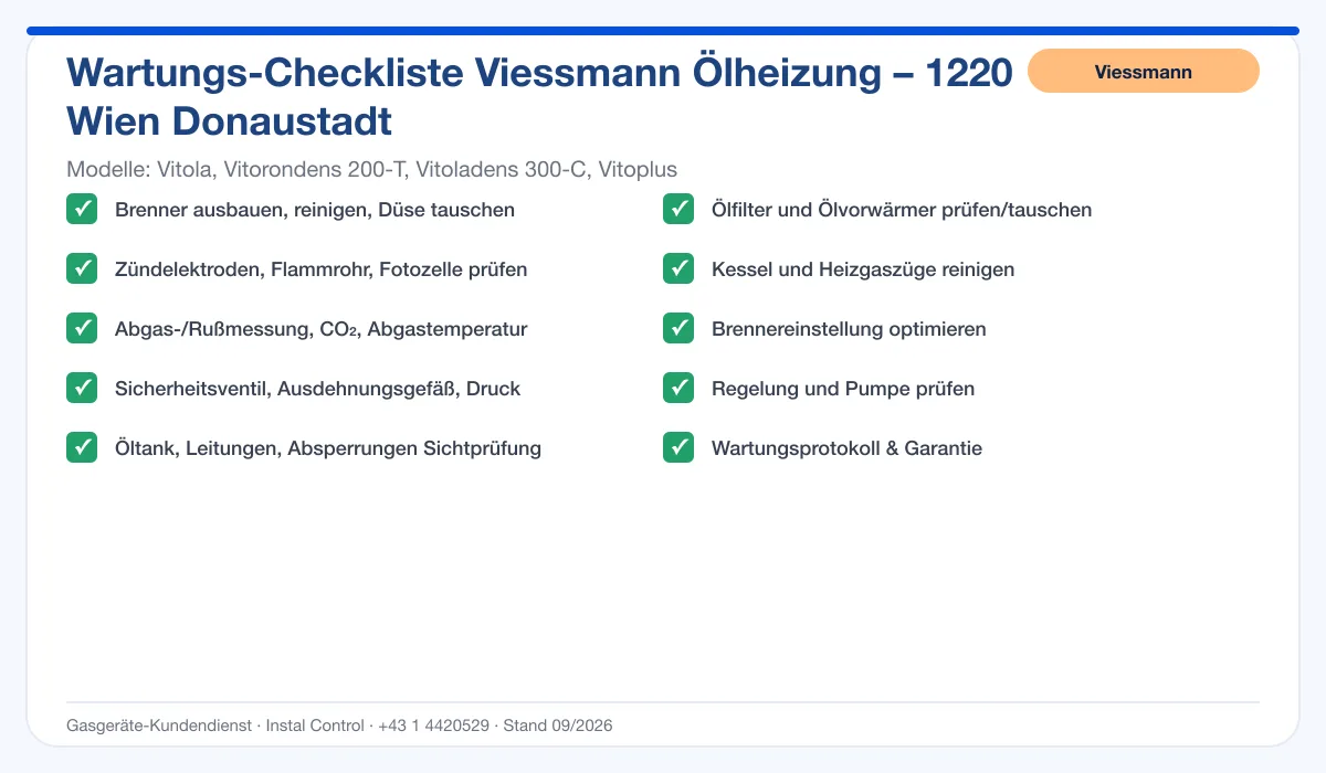 Infografik Viessmann Ölheizung 1220 Wien Donaustadt: Wartungs-Checkliste