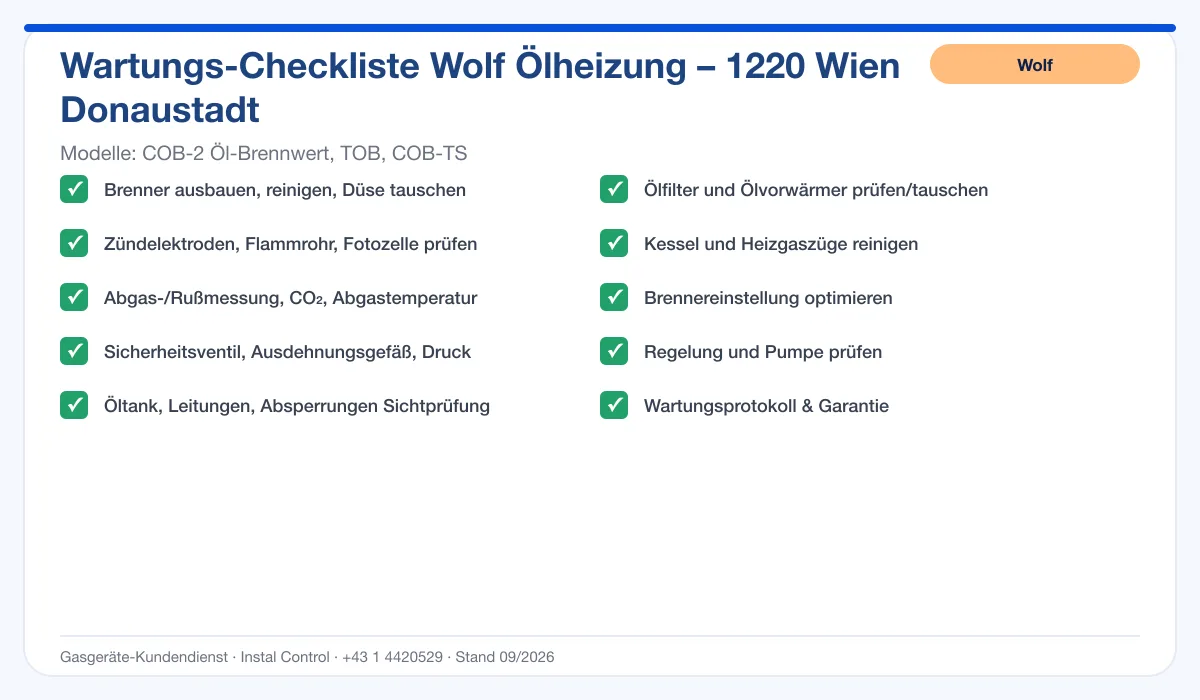 Infografik Wolf Ölheizung 1220 Wien Donaustadt: Wartungs-Checkliste