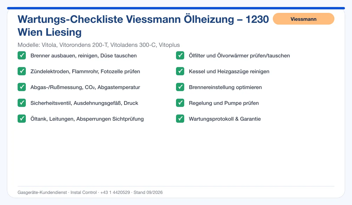 Infografik Viessmann Ölheizung 1230 Wien Liesing: Wartungs-Checkliste