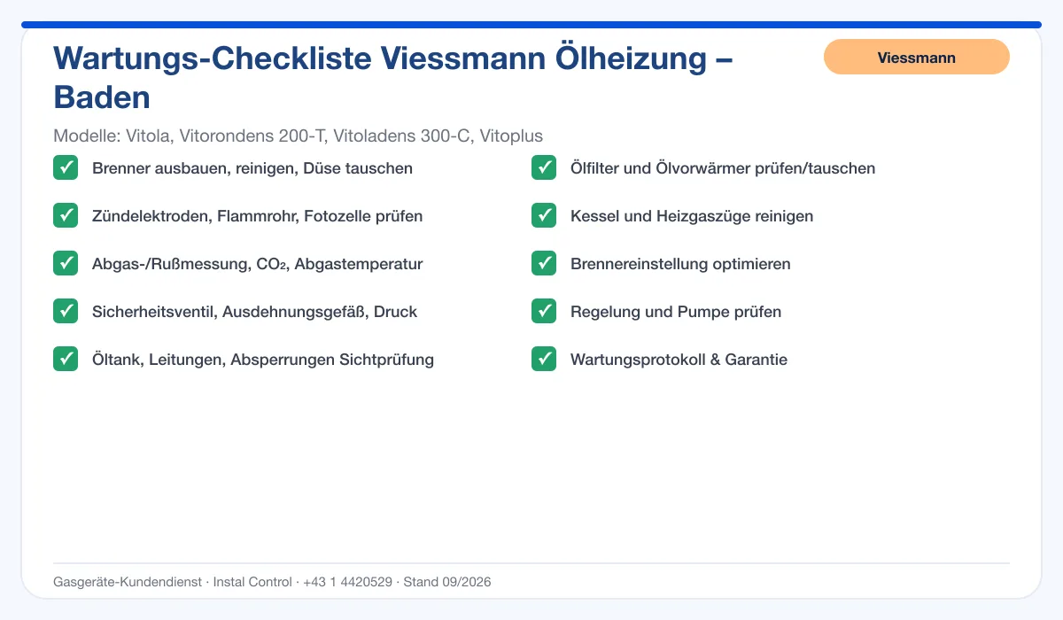 Infografik Viessmann Ölheizung Baden: Wartungs-Checkliste