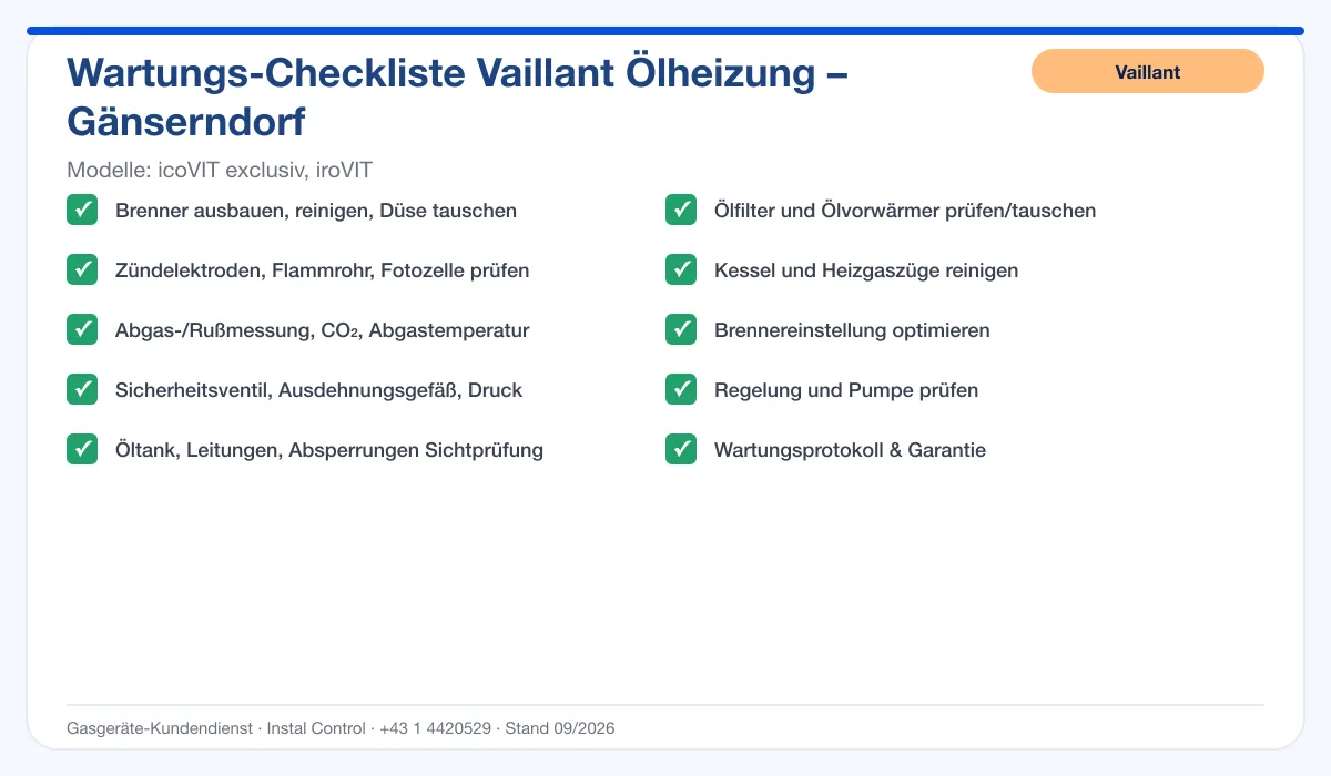 Infografik Vaillant Ölheizung Gänserndorf: Wartungs-Checkliste