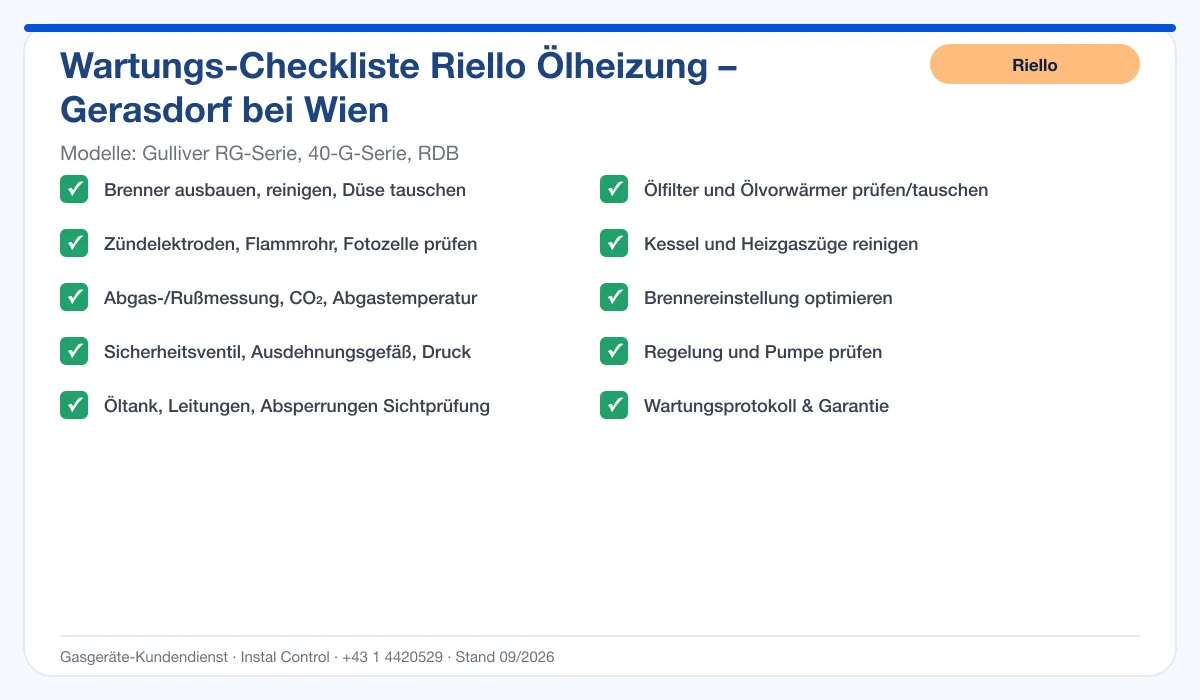 Infografik Riello Ölheizung Gerasdorf bei Wien: Wartungs-Checkliste