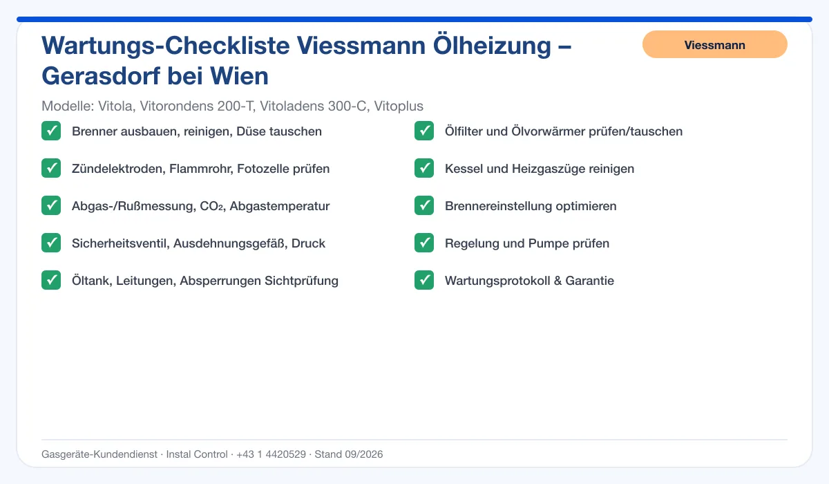 Infografik Viessmann Ölheizung Gerasdorf bei Wien: Wartungs-Checkliste