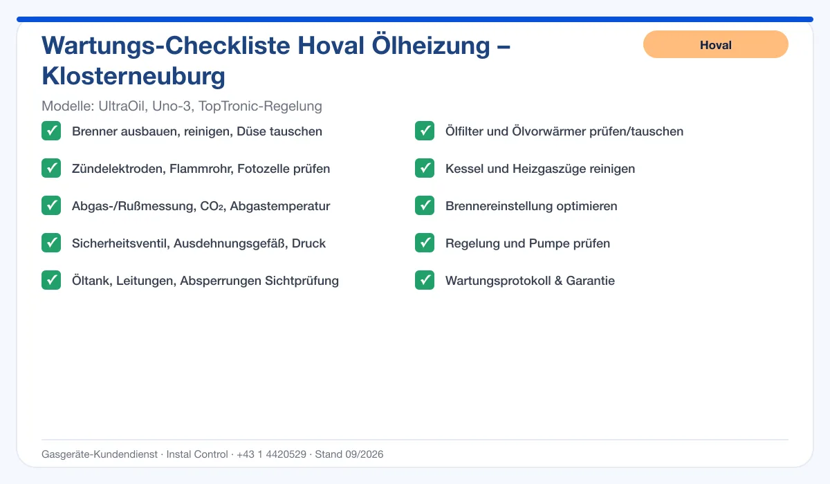 Infografik Hoval Ölheizung Klosterneuburg: Wartungs-Checkliste