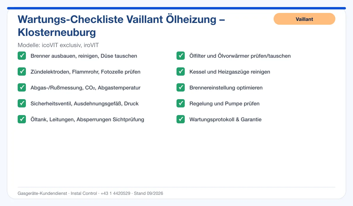 Infografik Vaillant Ölheizung Klosterneuburg: Wartungs-Checkliste