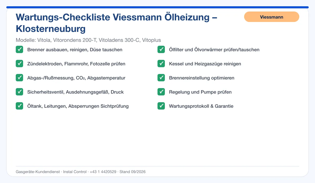 Infografik Viessmann Ölheizung Klosterneuburg: Wartungs-Checkliste