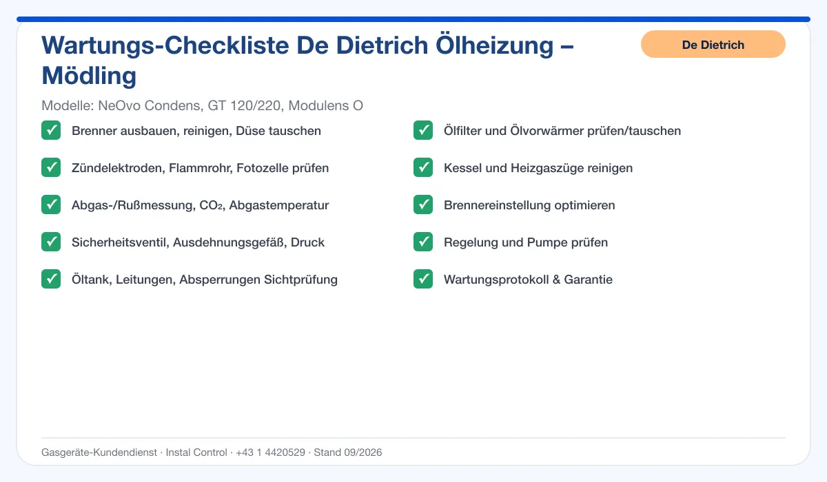 Infografik De Dietrich Ölheizung Mödling: Wartungs-Checkliste