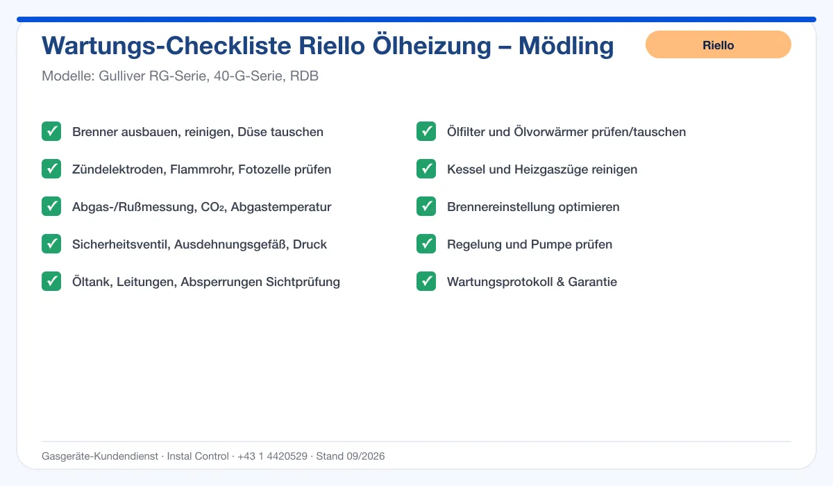 Infografik Riello Ölheizung Mödling: Wartungs-Checkliste
