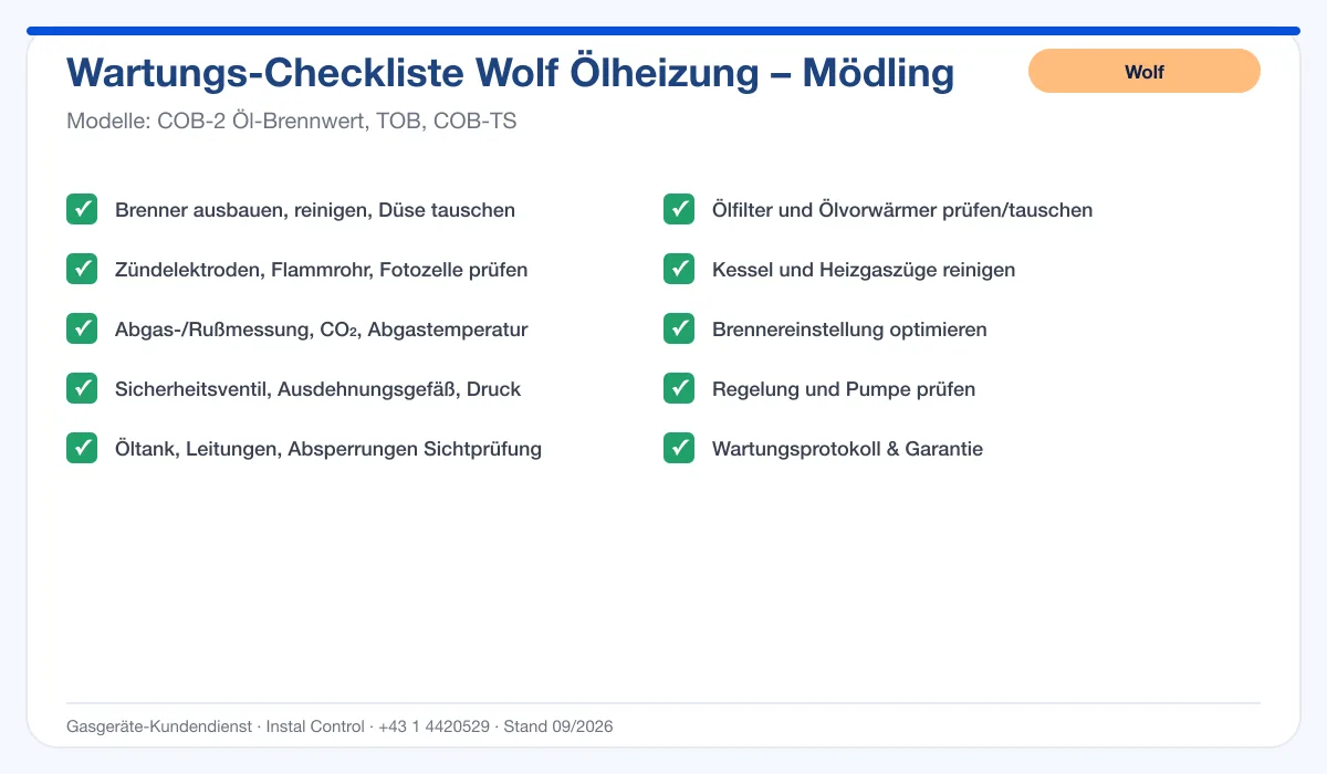 Infografik Wolf Ölheizung Mödling: Wartungs-Checkliste