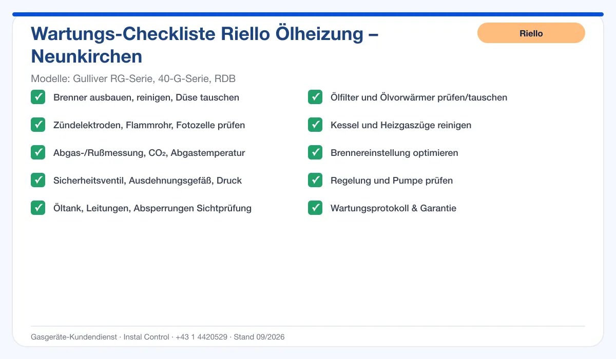 Infografik Riello Ölheizung Neunkirchen: Wartungs-Checkliste