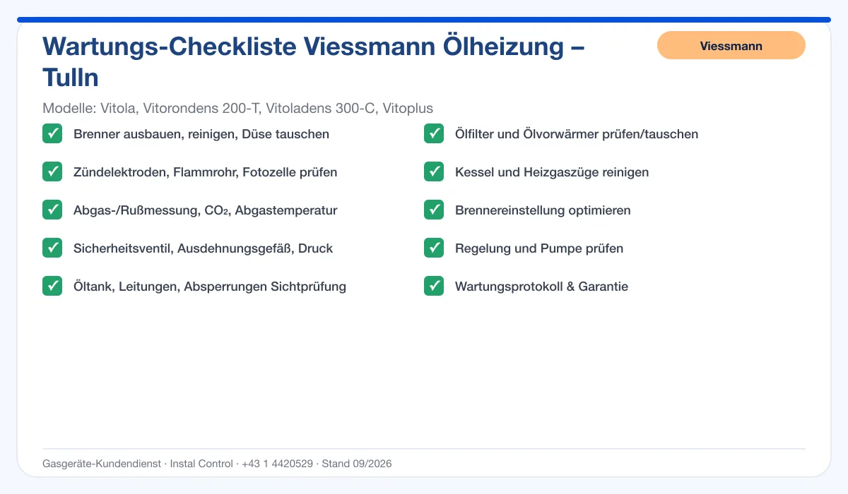 Infografik Viessmann Ölheizung Tulln: Wartungs-Checkliste