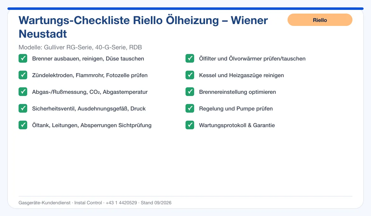 Infografik Riello Ölheizung Wiener Neustadt: Wartungs-Checkliste