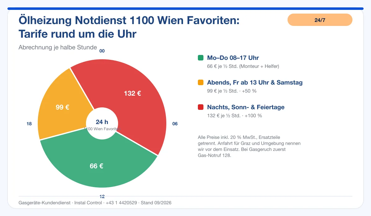 Infografik Ölheizung Notdienst 1100 Wien Favoriten: Notdienst-Tarife rund um die Uhr