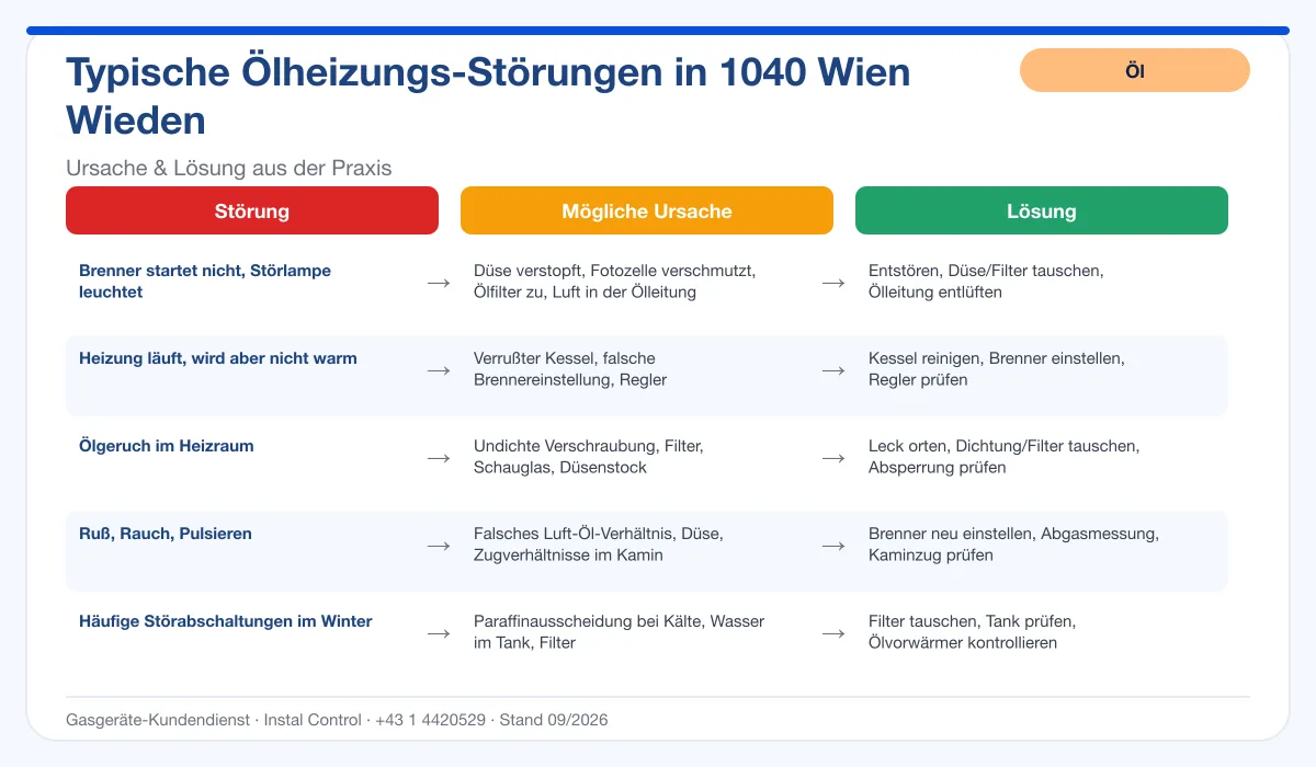 Infografik Ölheizung Reparatur 1040 Wien Wieden: typische Störungen, Ursachen, Lösungen