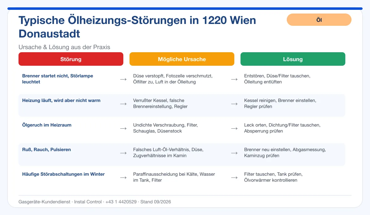 Infografik Ölheizung Reparatur 1220 Wien Donaustadt: typische Störungen, Ursachen, Lösungen