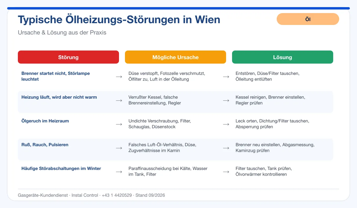 Infografik Ölheizung Reparatur Wien: typische Störungen, Ursachen, Lösungen