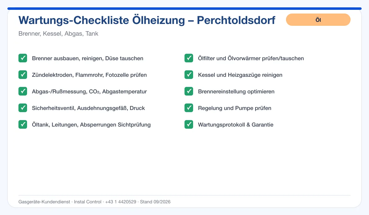 Infografik Ölheizung Wartung Perchtoldsdorf: Wartungs-Checkliste Ölheizung mit 10 Punkten