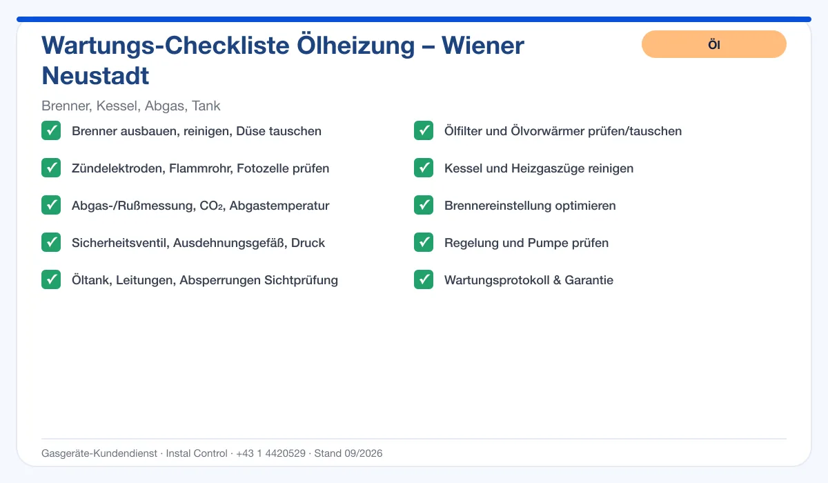 Infografik Ölheizung Wartung Wiener Neustadt: Wartungs-Checkliste Ölheizung mit 10 Punkten