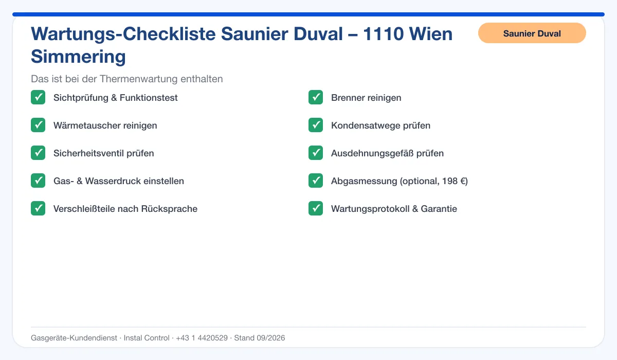 Infografik Saunier Duval Thermenwartung 1110 Wien Simmering: Wartungs-Checkliste mit 10 enthaltenen Leistungen