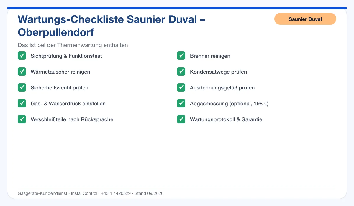 Infografik Saunier Duval Thermenwartung Oberpullendorf: Wartungs-Checkliste mit 10 enthaltenen Leistungen