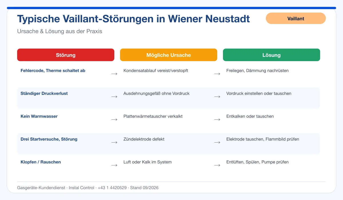 Infografik Vaillant Thermenreparatur Wiener Neustadt: typische Störungen, Ursachen und Lösungen