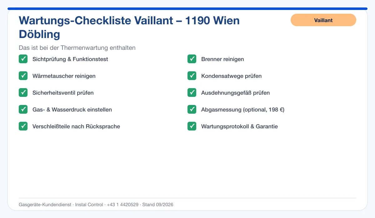 Infografik Vaillant Thermenwartung 1190 Wien Döbling: Wartungs-Checkliste mit 10 enthaltenen Leistungen