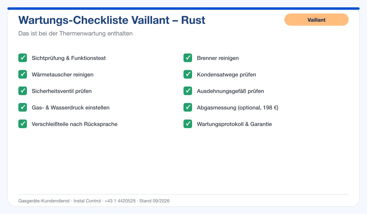 Infografik Vaillant Thermenwartung Rust: Wartungs-Checkliste mit 10 enthaltenen Leistungen
