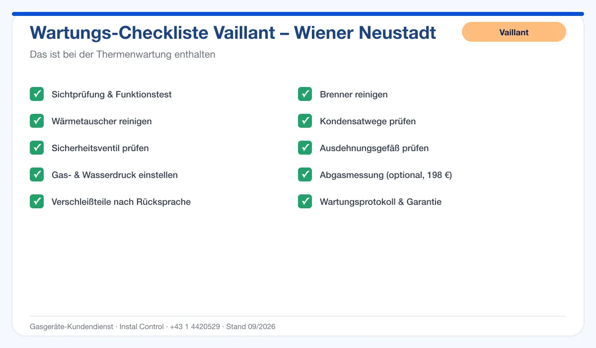 Infografik Vaillant Thermenwartung Wiener Neustadt: Wartungs-Checkliste mit 10 enthaltenen Leistungen