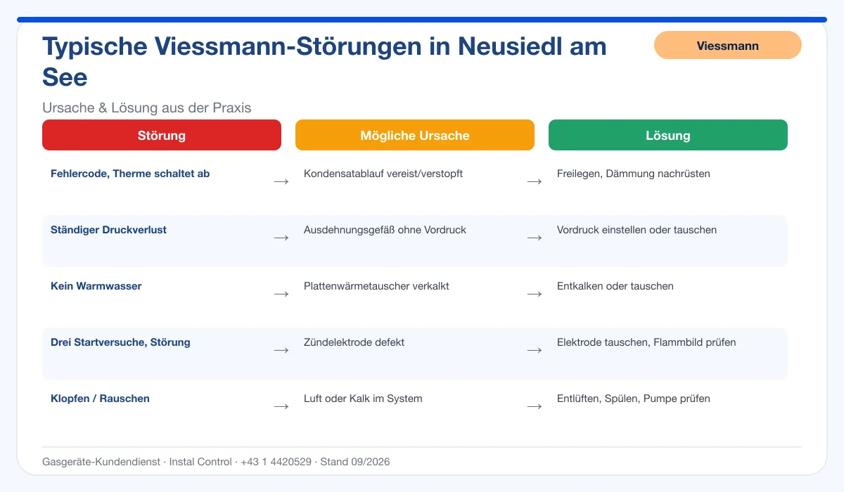 Infografik Viessmann Thermenreparatur Neusiedl am See: typische Störungen, Ursachen und Lösungen